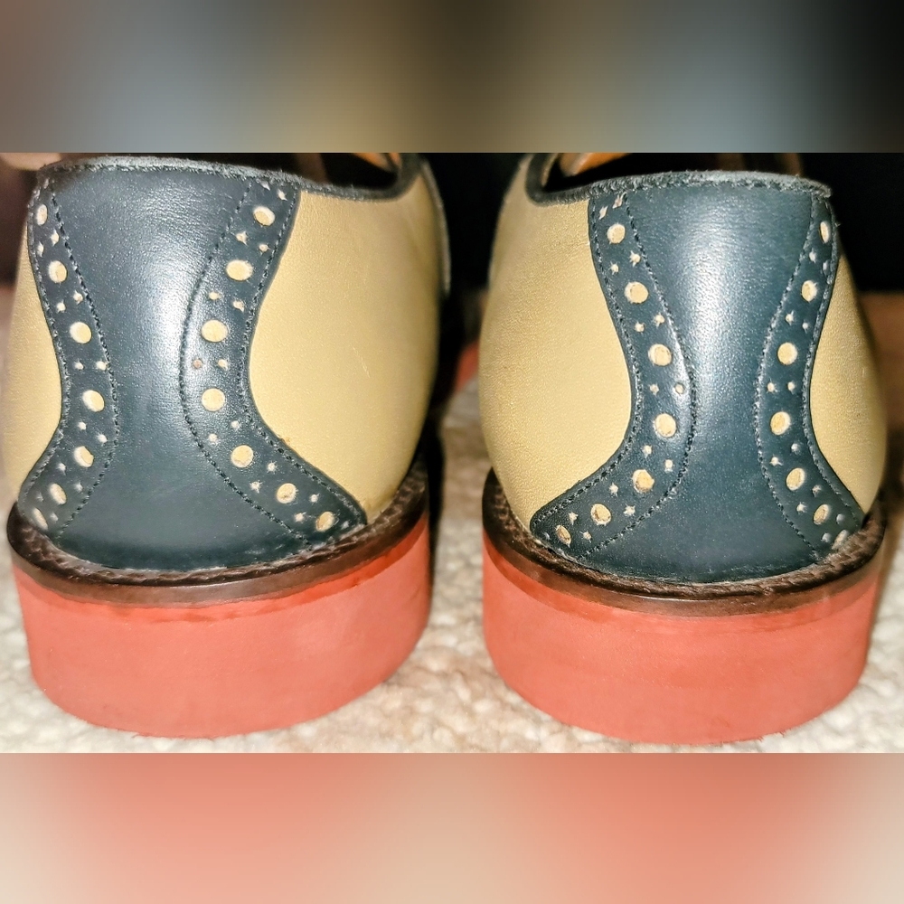 Vtg COLE HAAN Men's Two Tone Oxfords Beige Navy USA- US 7 1/2 D see measurements - Picture 6 of 16